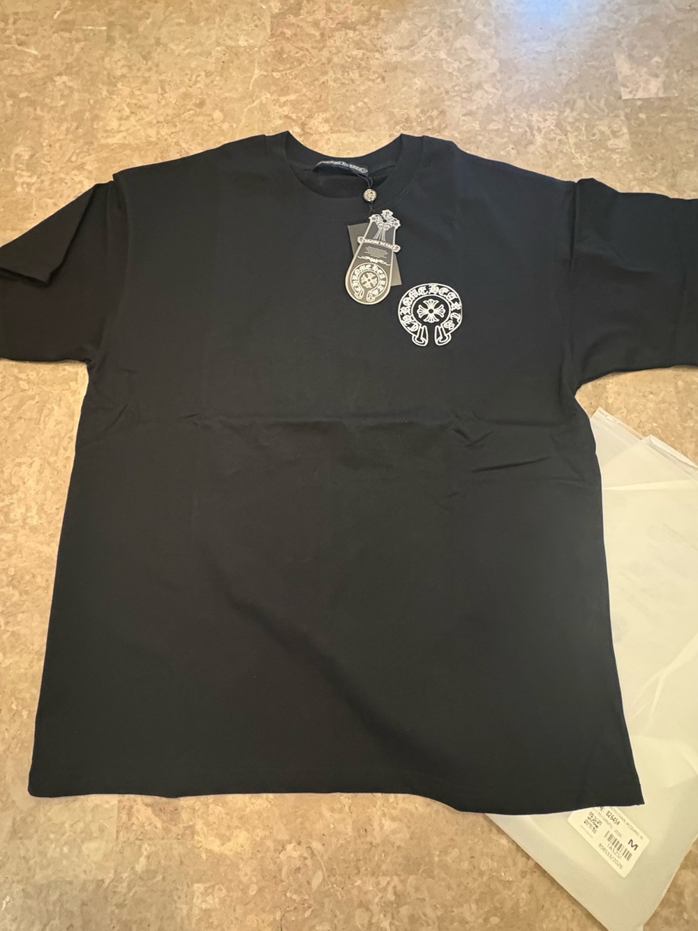 Chrome Hearts Black Crewneck Tee with White Chest Emblems